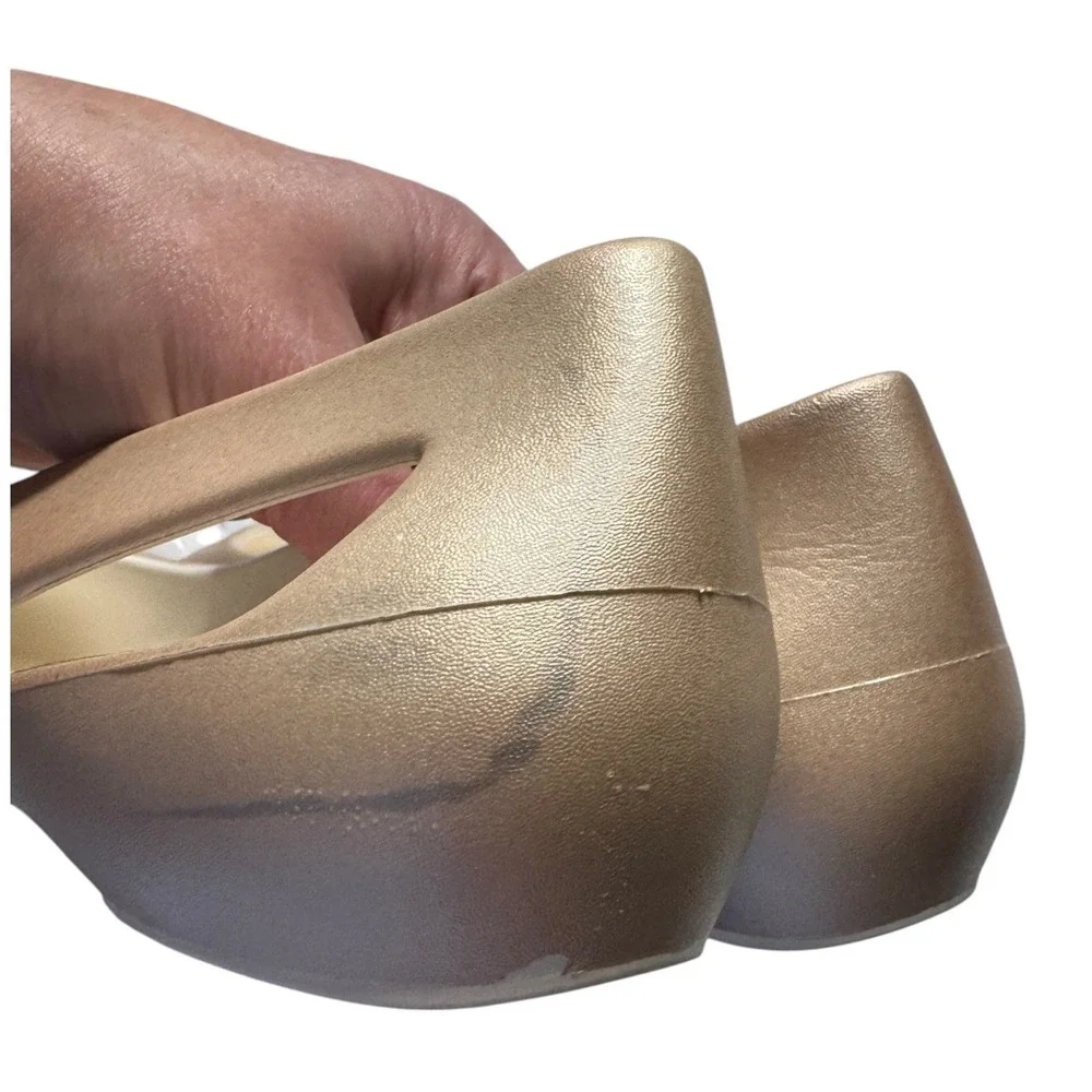 Crocs Sloane Flats Womens 11 Gold Metallic Square Toe Ballet Core Chic